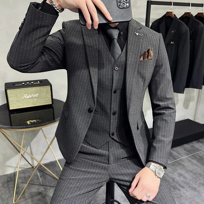Beige Suit Men Business Tuxedos Formal 3 Piece Set Jacket Vest Pants Single Breasted Groom Groomsman Prom Wedding Party 2025 New