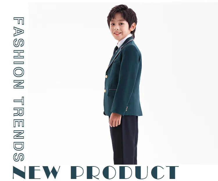 Boys Green Blazers Pants School Uniform Girls Jacket Skirt Shirt Tie Suits Kids Formal Dress Tuxedo Children Student Clothes Set