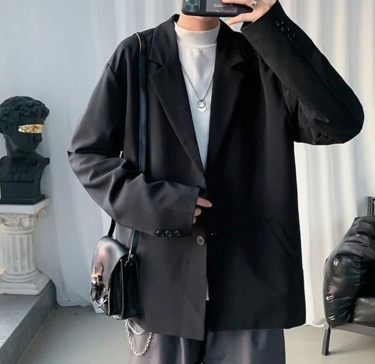 Men's Spring Korean Style Retro Blazer Ins Trendy Hong Kong Style Cool Jacket Viral Vintage Casual Suit Outerwear New