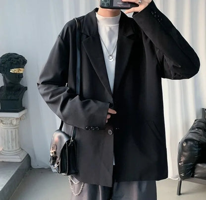 Men's Spring Korean Style Retro Blazer Ins Trendy Hong Kong Style Cool Jacket Viral Vintage Casual Suit Outerwear New