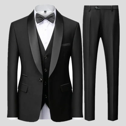 Black Men Autumn Wedding Party Three Pieces Set Large Size Male Blazer Coat Pants and Vest Fashion Slim Fit Suit