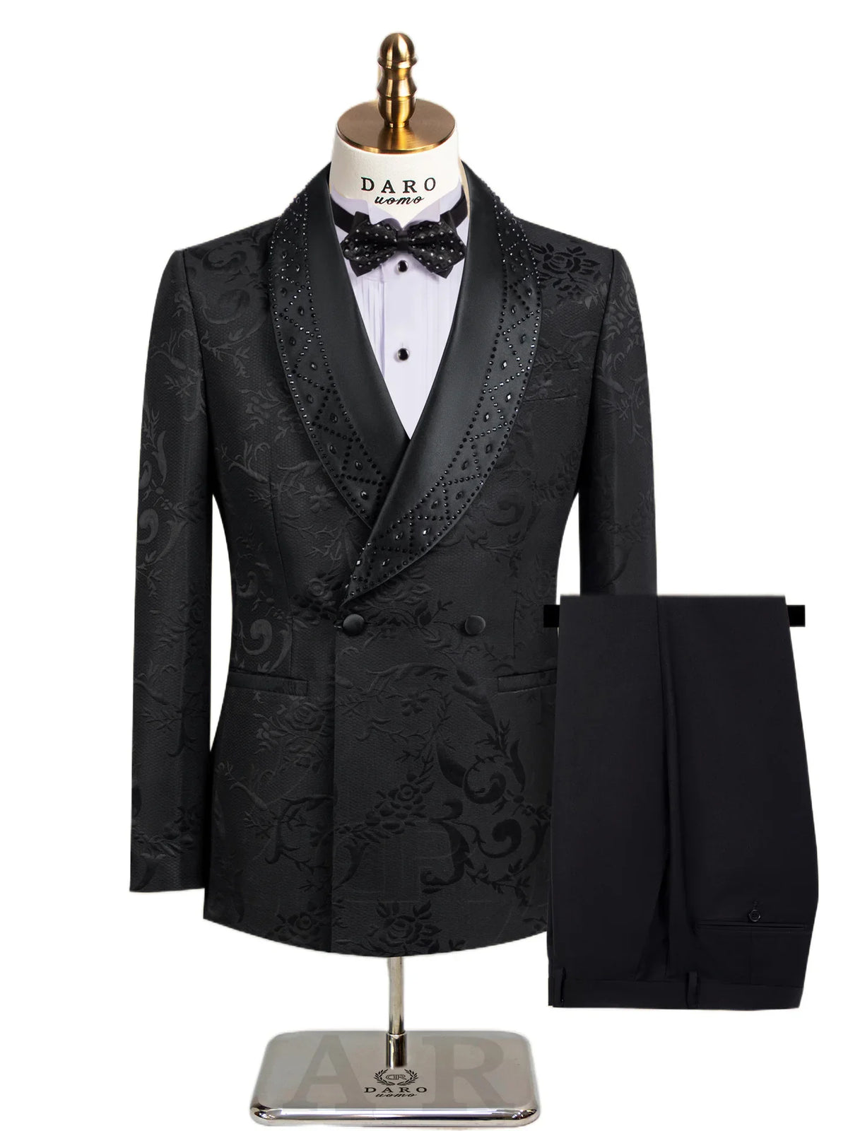 Men's Suit Jacquard Fabric Embroidery One Button 2 Pieces Blazer Pants Buckle Work Wool Wear Side Fork Wedding Prom Customized