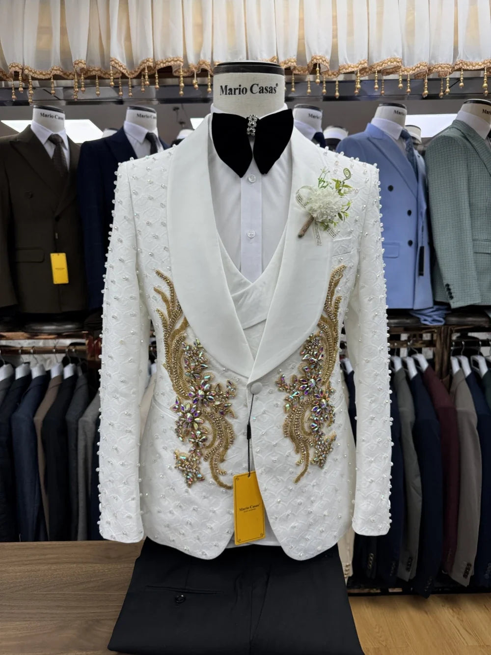 Customized Exquisite Beaded Crystal Suit Set 3 Pieces For Men Wedding Prom Wear Classy Single Breasted Men's Suits Customized