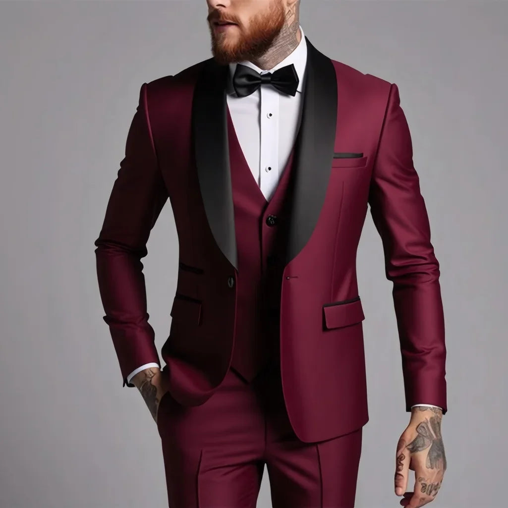 Men's Suits Regular Fit 3 Pieces Formal Business Tuxedos Blazer Vest Pants for Wedding Grooms
