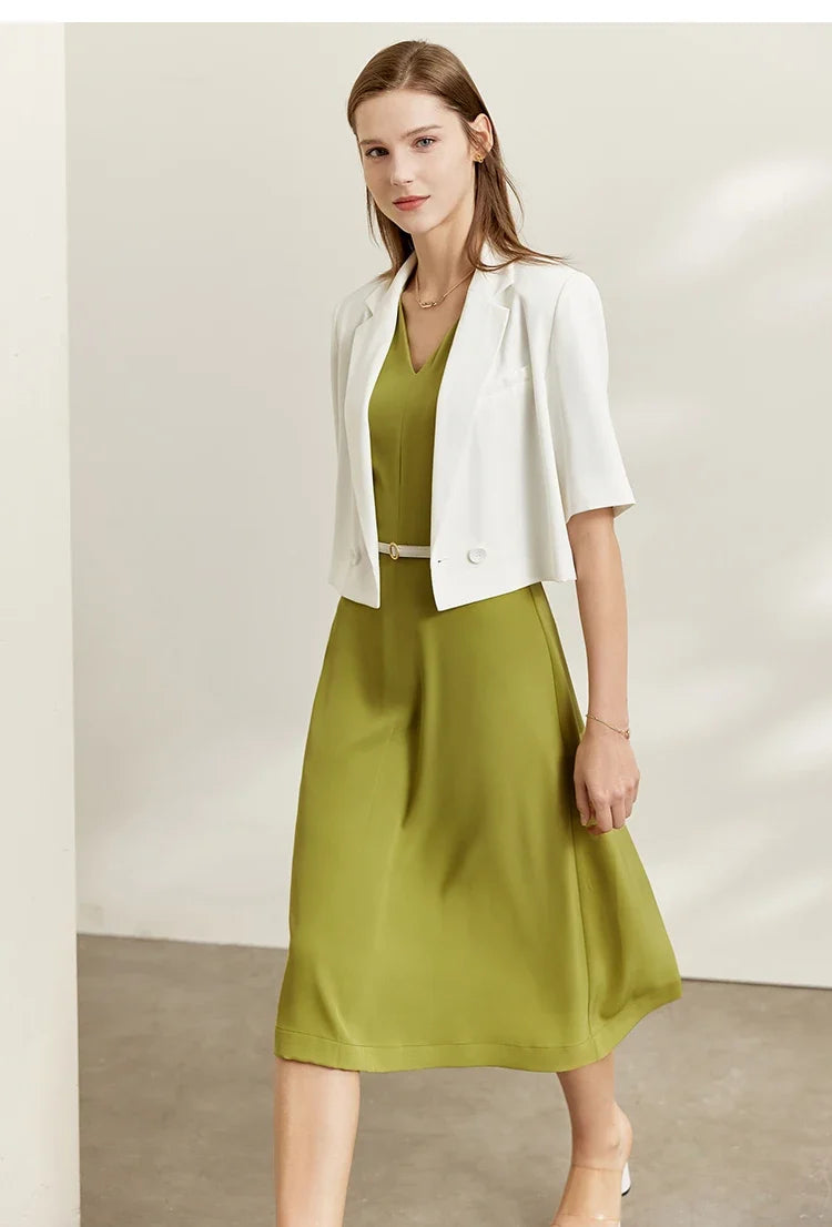 Minimalism Women's Jacket Casual Blazer 2024 Summer Shirts Office Lady Black Business Blazers Short Sleeve Tops 12322062
