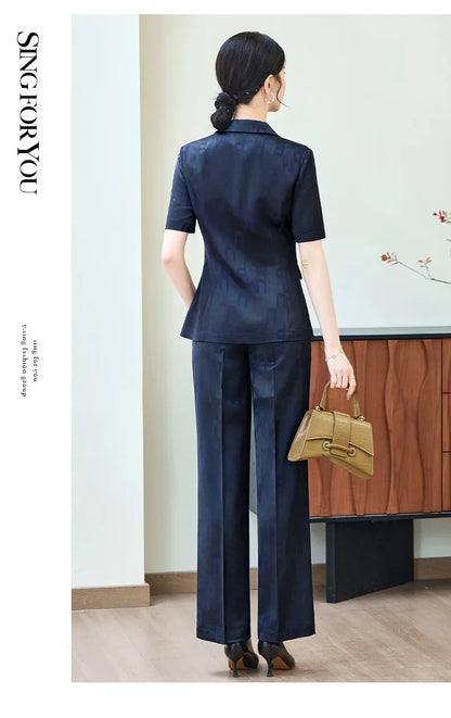 Fashion Letter Print Short Sleeve Professional Suit Women New 2026 Summer Elegant Slim Blazer And Pants Office Ladies Work Wear