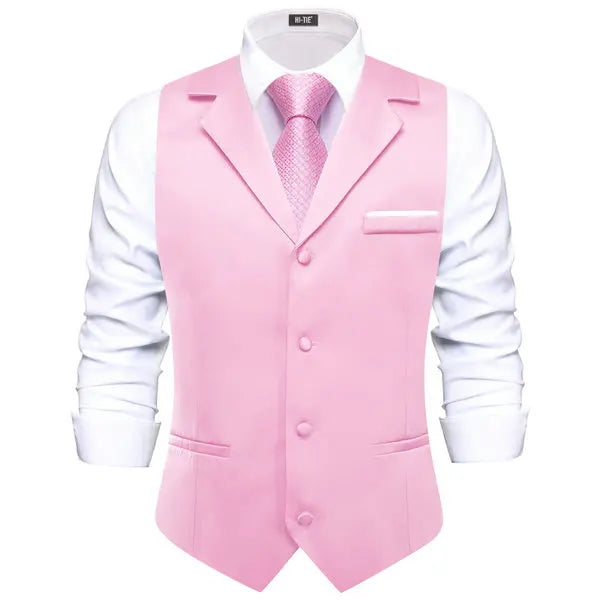 Men's Lapel Waistcoat with Necktie Pocket Square and Cufflinks – Formal Vest Set for Wedding and Business