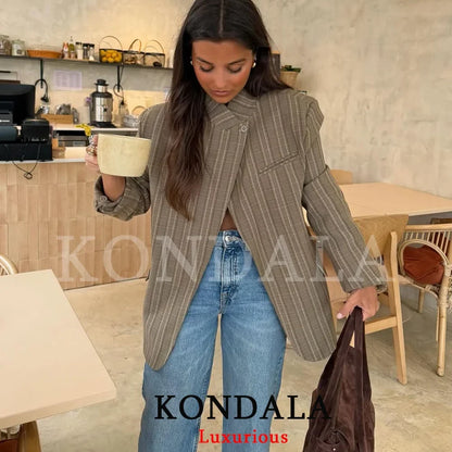 Office Lady Chic Plaid Women Blazer Single Button Front Split Oversize Blazer Fashion 2026 Spring Summer Office Lady Top