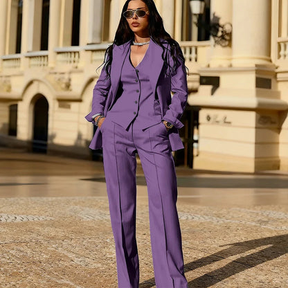Light Blue 3 Piece Suit Set New Women's Jackets Single Breasted Peaked Lapel Blazer+Vest+Pants Formal Office Commute Outfit