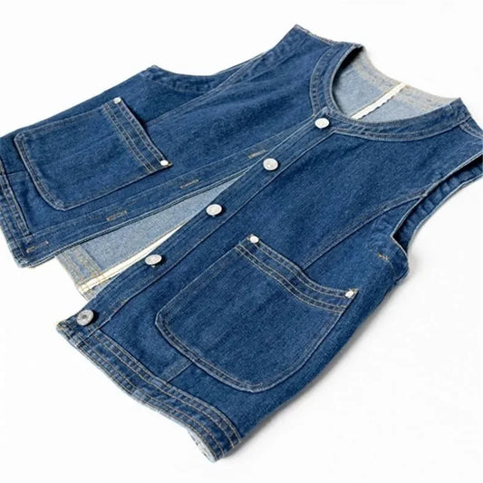 Spring Female Casual Waistcoat Jacket Retro Ladies Fashion Round Neck Vest Coat Autumn Women Large Size 5XL Loose Sleeveless Top