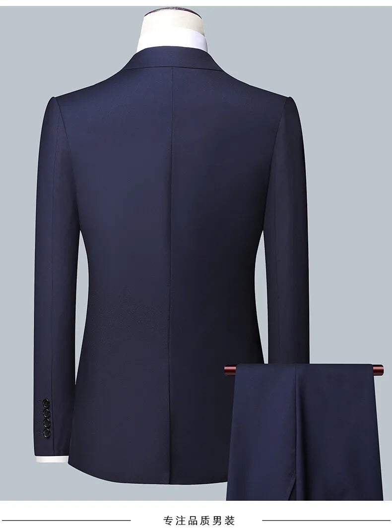 Men's 3-Piece Wedding Suit – Single Breasted, Smart Casual, Blue/Black/Gray – All Seasons