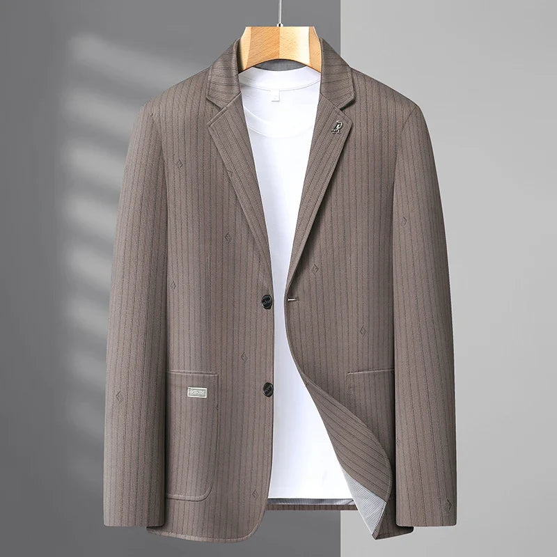 Men's Smart Casual Blazer – Single Breasted Polyester Jacket for Middle-Aged Men – Spring Autumn