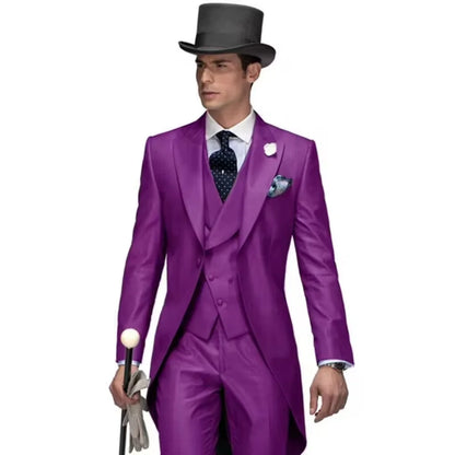 Men's Casual Lapel Smoking Slim Fit Wedding Suit Single-Button Blazer Vest Pant Party Festive 3-Piece Men Suit Set