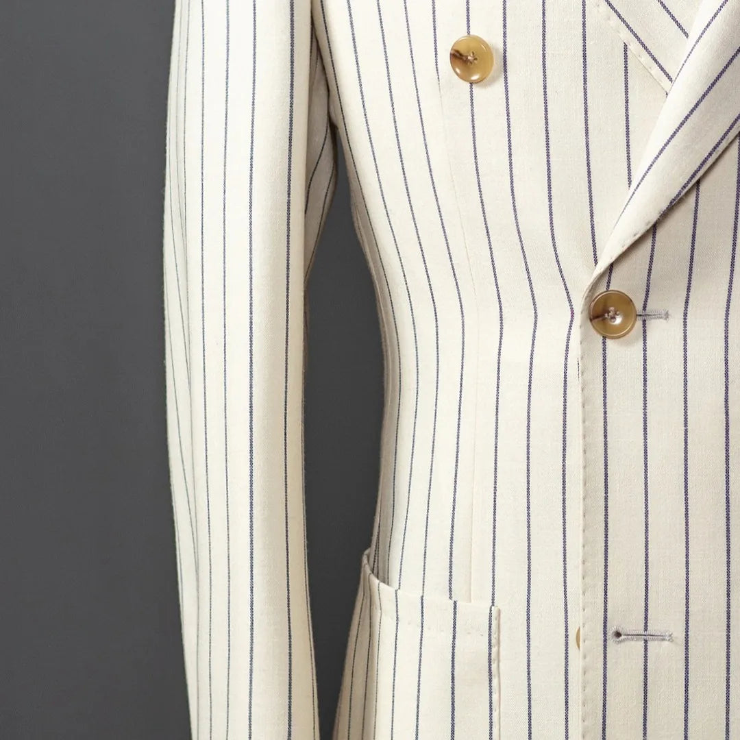 New Men's Suit One Piece Blazer Double Breasted Peaked Lapel Pinstripes Formal Tuxedo Work Wedding Groom Tailored Costume Homme