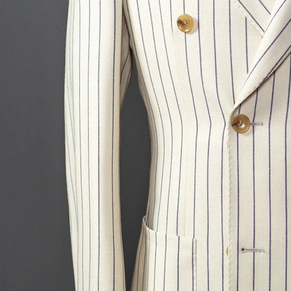 New Men's Suit One Piece Blazer Double Breasted Peaked Lapel Pinstripes Formal Tuxedo Work Wedding Groom Tailored Costume Homme