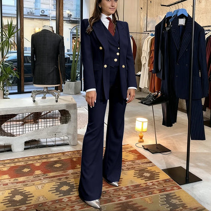 Elegant Women's Pink Double Breasted 3Piece Suit Autumn New Blazer+Vest+Pant Sets Formal Office Evening Party Outerwears