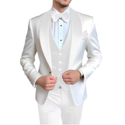Men's 3-Piece Suit with Scarf Lapel — Single-Breasted Tuxedo for Weddings & Formal Events