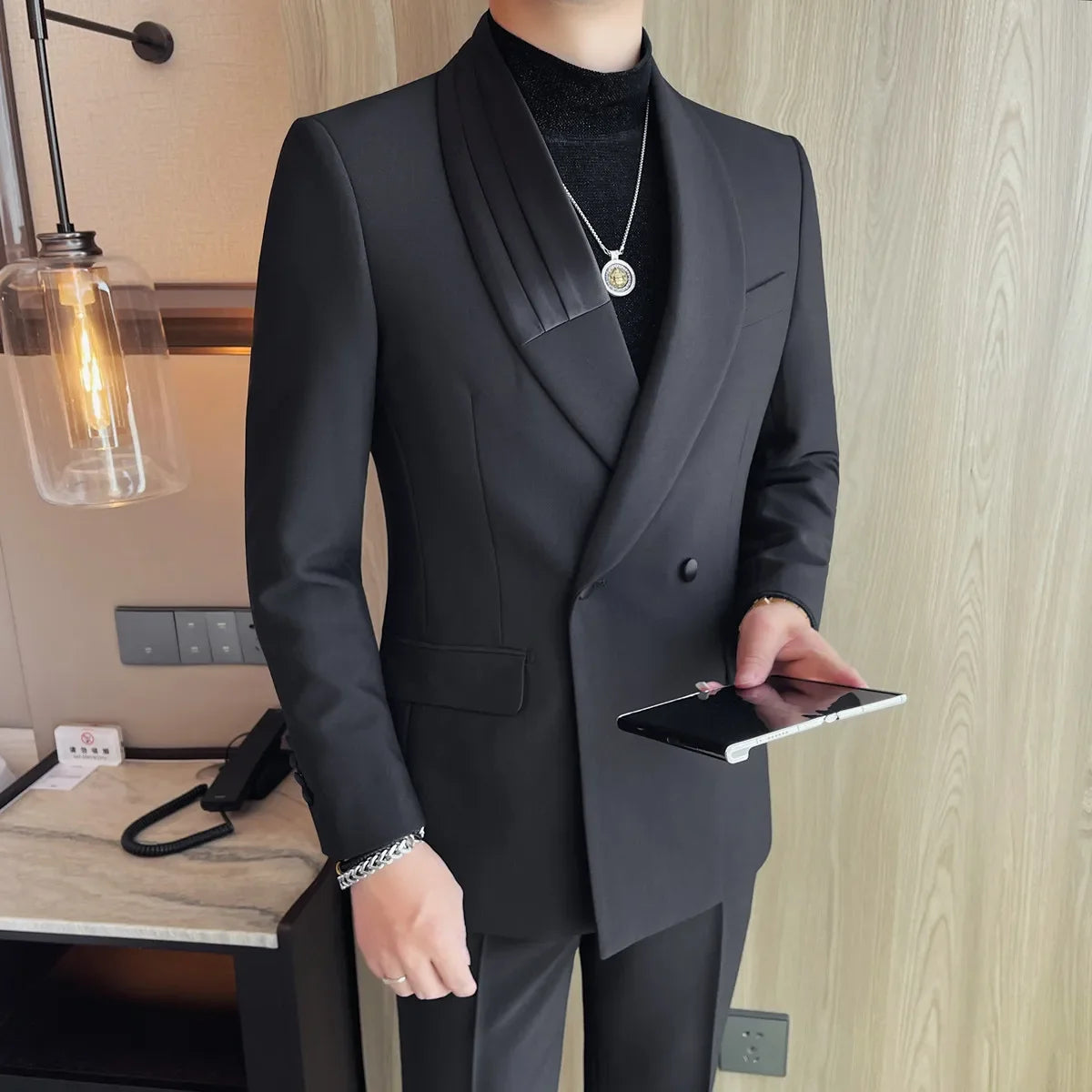 Luxury Gentleman's Suit Jacket Men's Business Casual Slim Fit Double Breasted Suit Jacket Wedding Groom Banquet Party Blazers