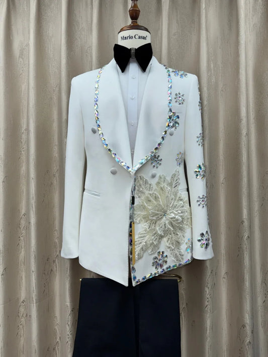 2-pieces Men's Exquisite Suit Set 2 Pieces Jacket Pants Banquet Party Wear Handsome Shawl Lapel Tuxedo Wedding Groom Sets S-3XL