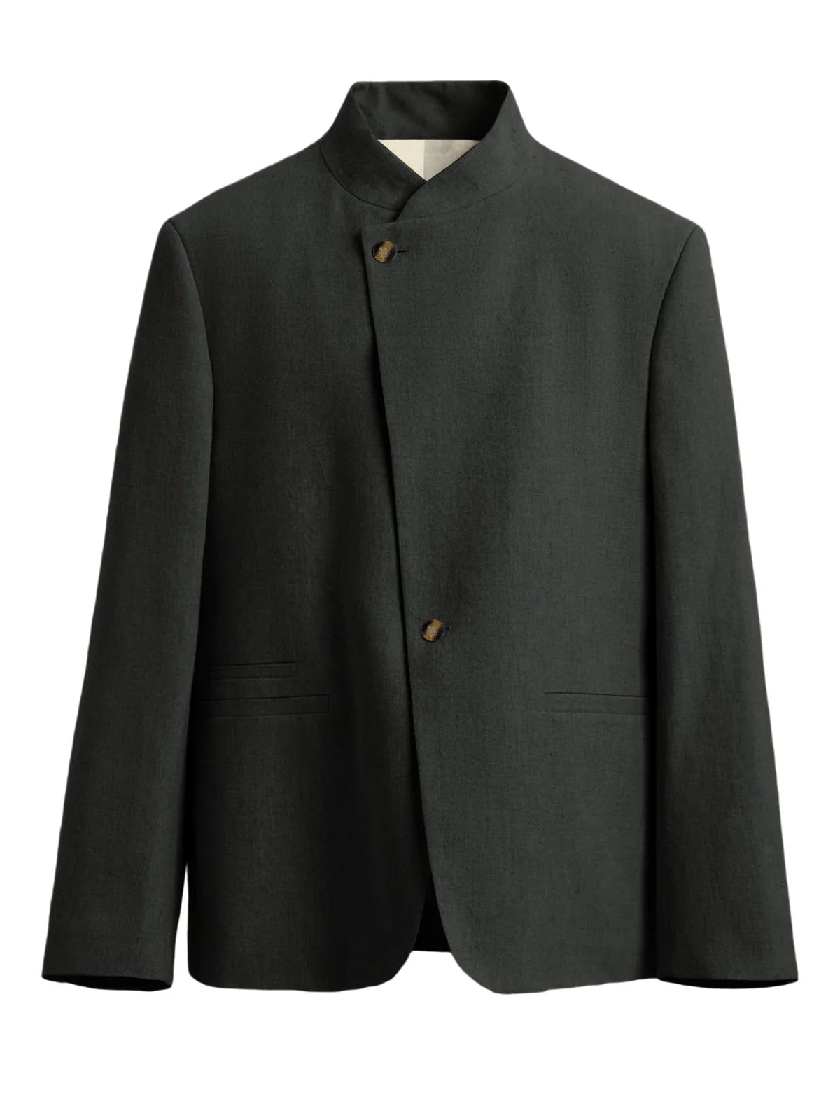  Mandarin Collar Men‘s Blazer Linen Blend Chinese Stand Collar Men Jacket Asymmetric Button Breathable Men Coat Wedding Party