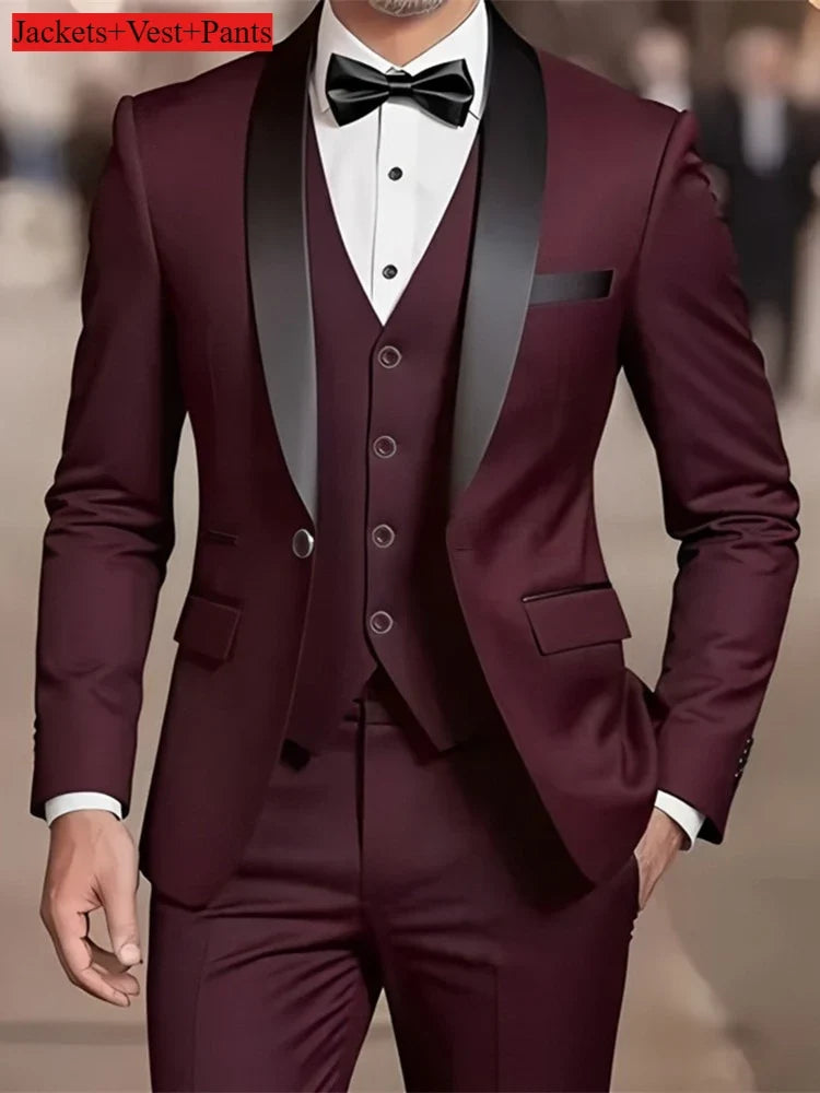 Ensemble de costume habillé pour homme, coupe ajustée, décontracté pour affaires, smoking de mariage, manches longues, revers crantés, marié
