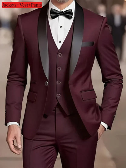 Ensemble de costume habillé pour homme, coupe ajustée, décontracté pour affaires, smoking de mariage, manches longues, revers crantés, marié