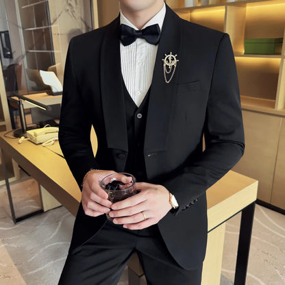 High Quality Casual Business Suit Set Men Slim Fit Social Wedding Groom Formal Set 3 Piece Set (jacket+vest+pant）men Clothing