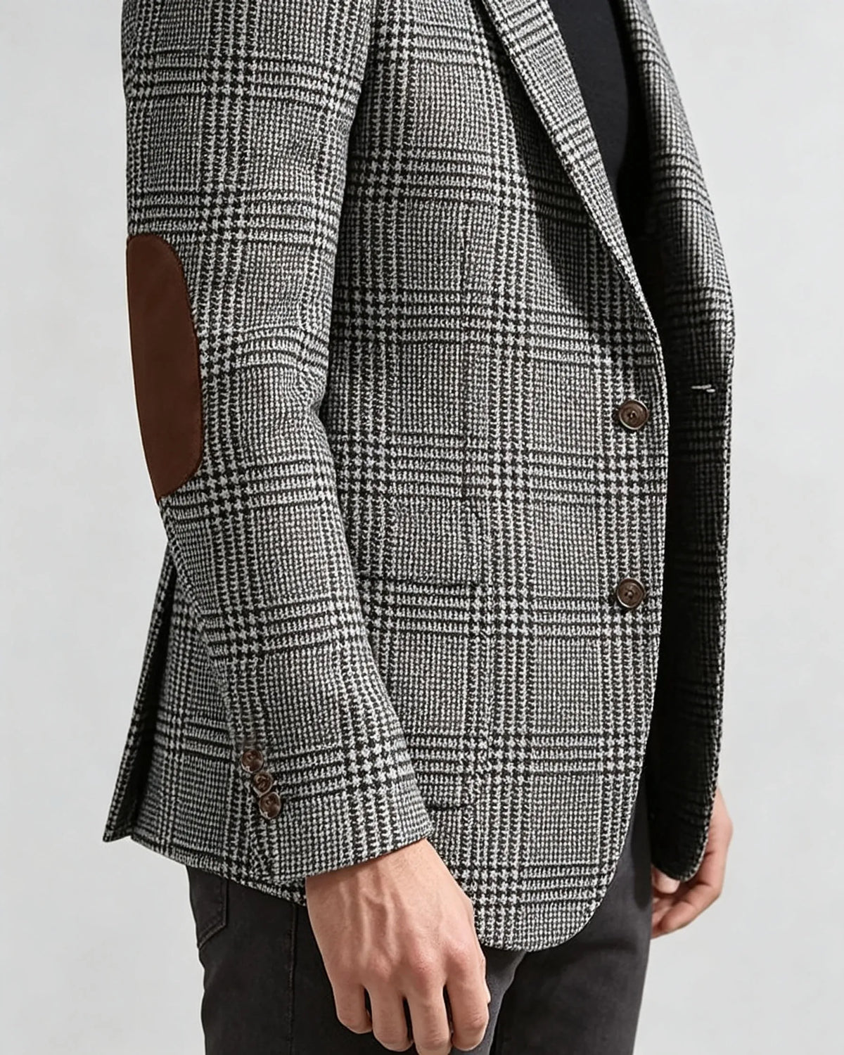Vintage Wool Blend Plaid Men's Jackets Notched Collar Slim Fit Single Breasted Blazers With Suede Elbow Patches Business Casual