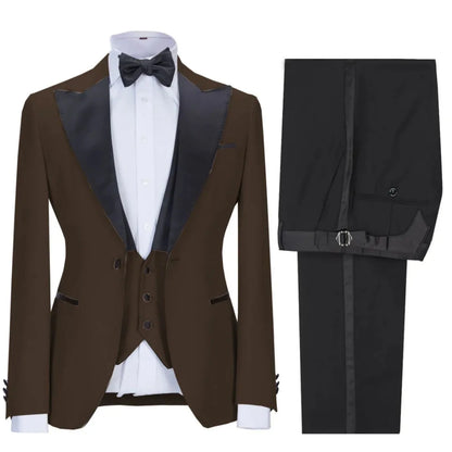 Men Suit 3 Pieces Beige With Black Lapel Single Button For Wedding Business Banquet Party Office Daily Work Jacket Vest Pants
