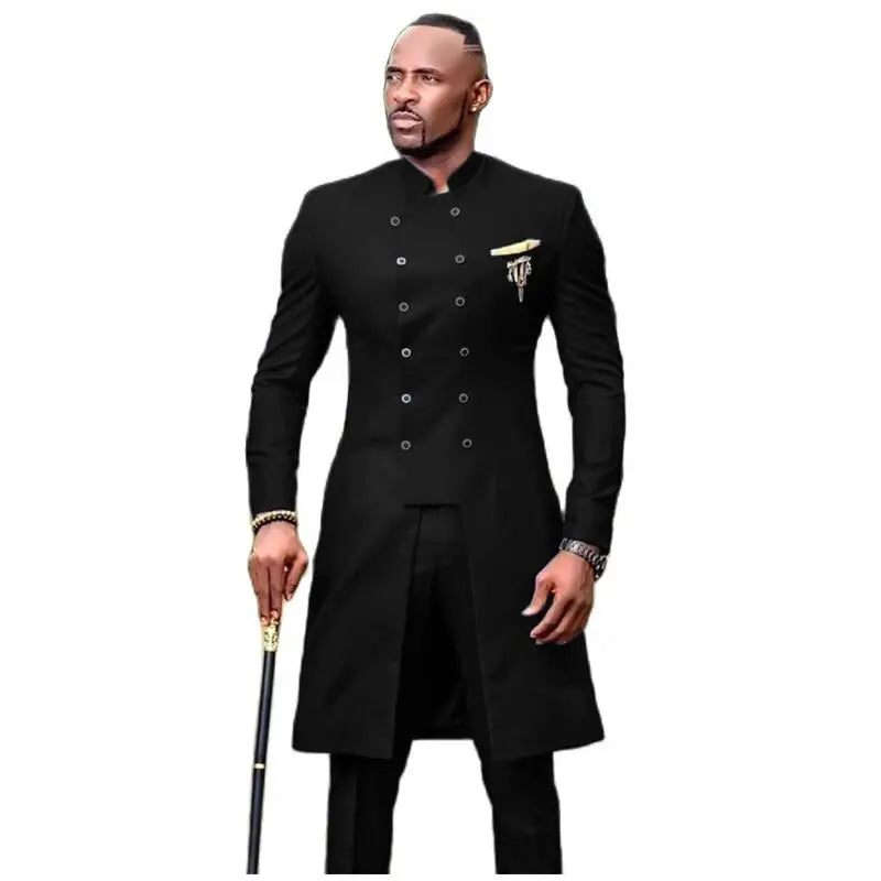 Classic Black Men Suit Slim Fit New Luxury African Style Wedding Tuxedos for Men Fashion Dinner Party Jacket Pants 2 Pieces Set