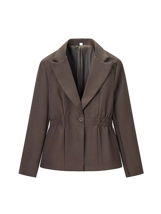 Women's Brown Blazer Jacket Y2k 2000s Vintage Office Ladies Suit Coat Long Sleeve Single Breasted Oversize Outerwear Autumn 2025