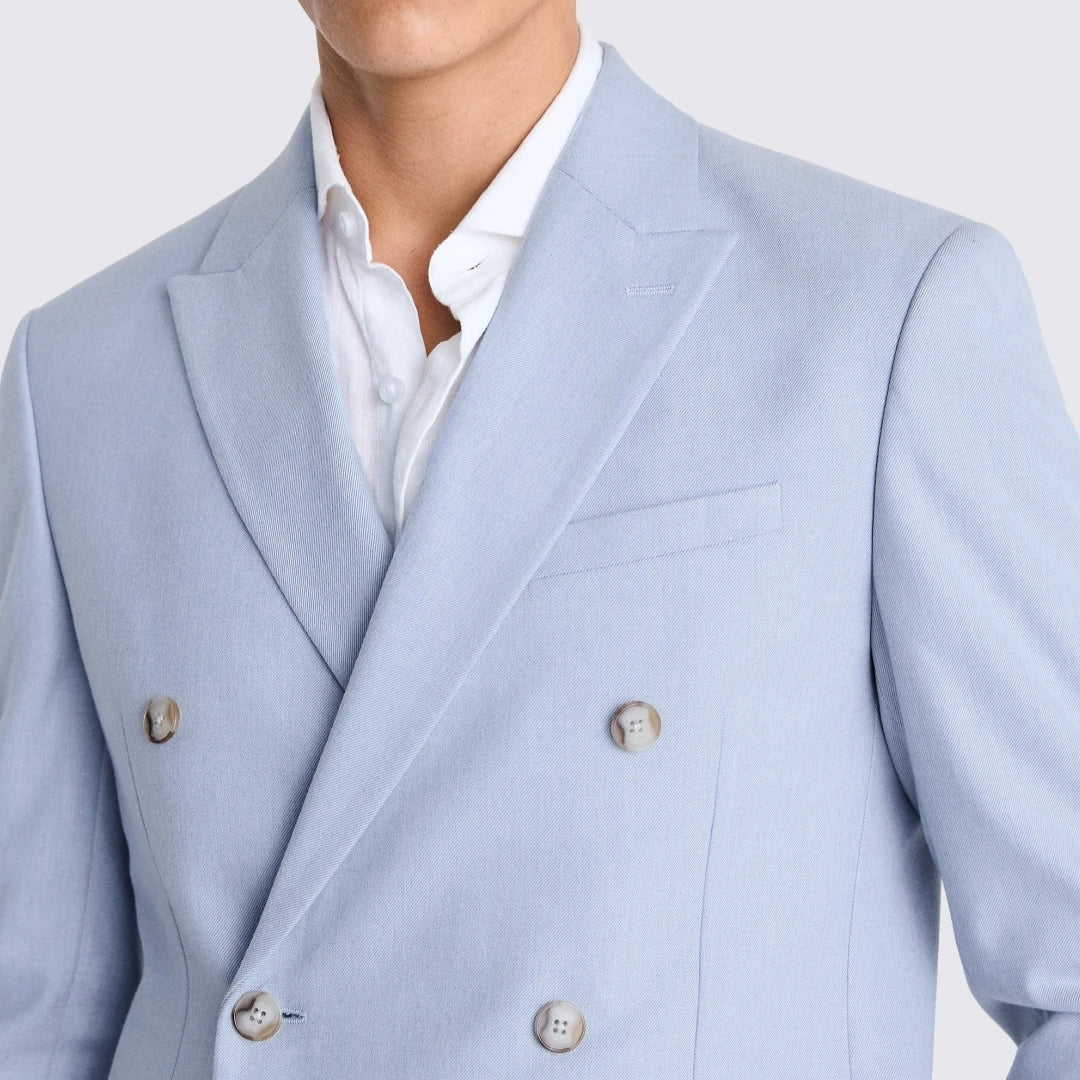 Men Suit 2 Pieces Sky Blue Double Button Solid For Wedding Banquet Birthday Party Business Work Office Daily Jacket And Pants