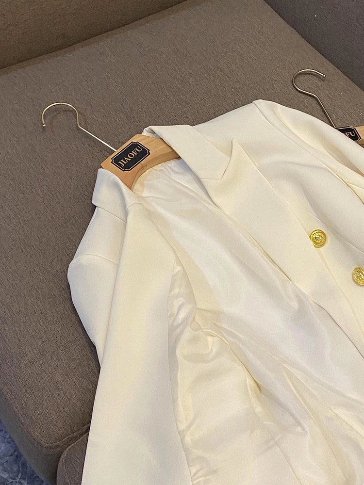 Business Commute Style Women's Long Sleeve Double-Breasted Suit Slim Fit Waist-Cinching Outerwear Fashion D9986