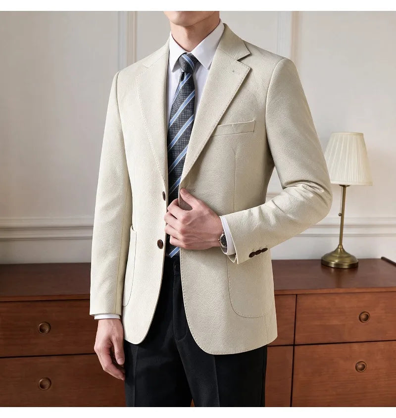 High Quality Autumn Suede Suit Jacket for Men Solid Color Slim Fit Business Social Formal Jackets Leather Wedding Groom Blazers