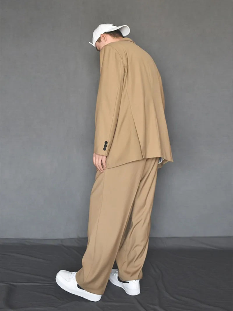 Mens Fashion Matching Set Loose Fit Single Breasted Blazers Straight Pants Business Casual Office Work Outfits Oversize Suits