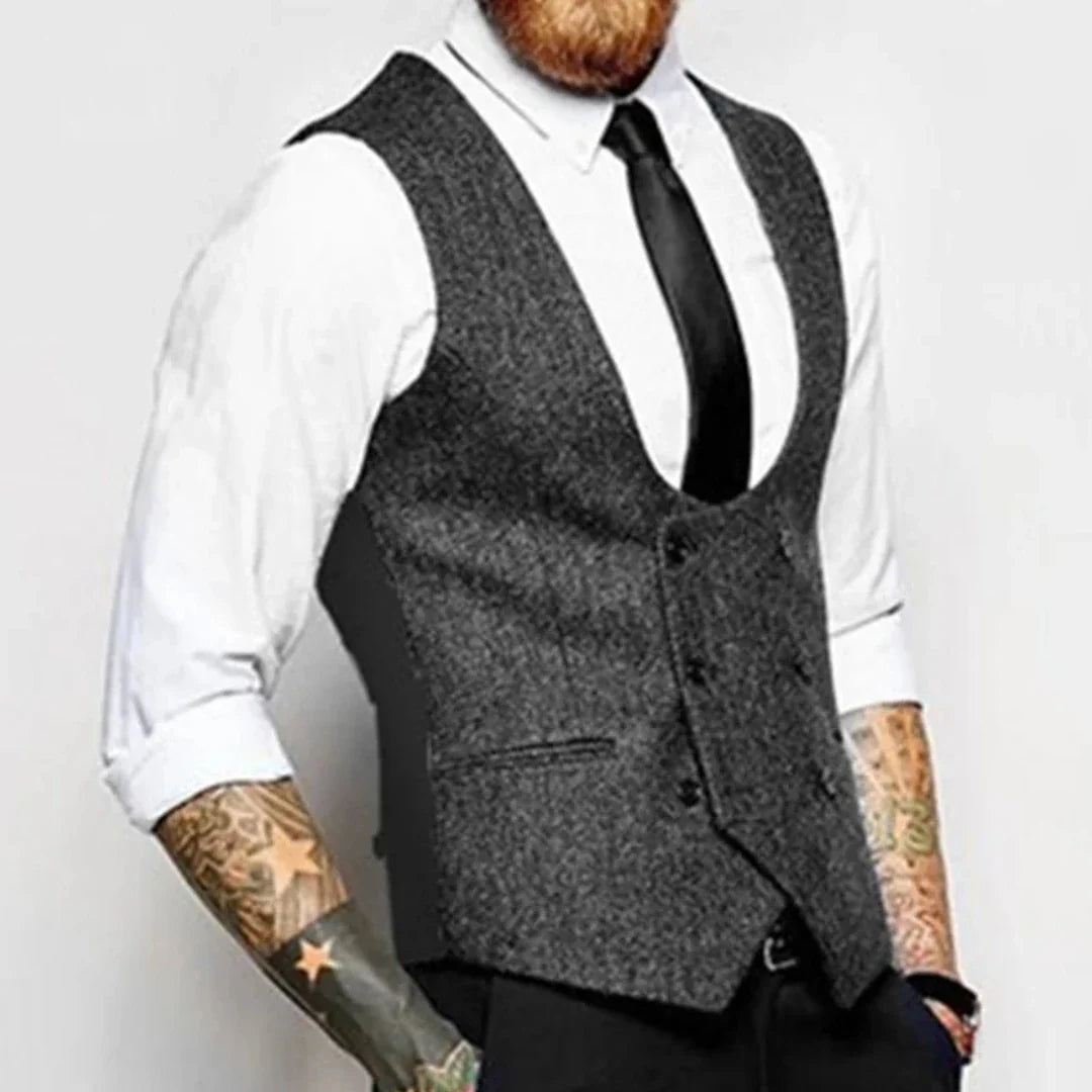 Men's Vest Herringbone Double Button Waistcoat for Weddings & Formal Occasions – Army Green