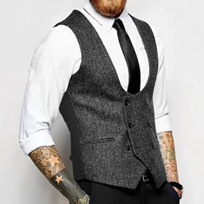 Men's Vest Herringbone Double Button Waistcoat for Weddings & Formal Occasions – Army Green