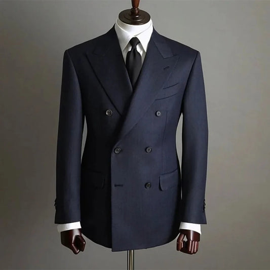 Men's Solid Color Blazer Pants Set Office Business Double-Breasted Suit for Groom Wedding Dress Host Tuxedo Fashion