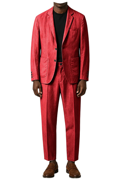 Men's Linen Blend 2-Piece Suit Notched Lapel Slim Fit – Casual Summer Beach Wedding Set