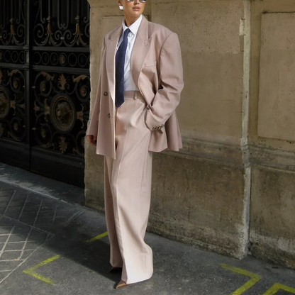 Customized Women's Suits Loose Fit 2 Piece Double Breasted Peak Lapel Smart Casual Outfit Business Office Female Daily Set