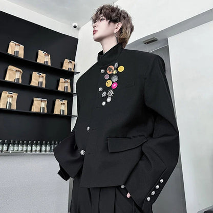2025 New Handsome Luxury Patchwork Decorate Stand Neck Casual Jacket Men Original Luxury Male Blazer Coat Clothes JY3789