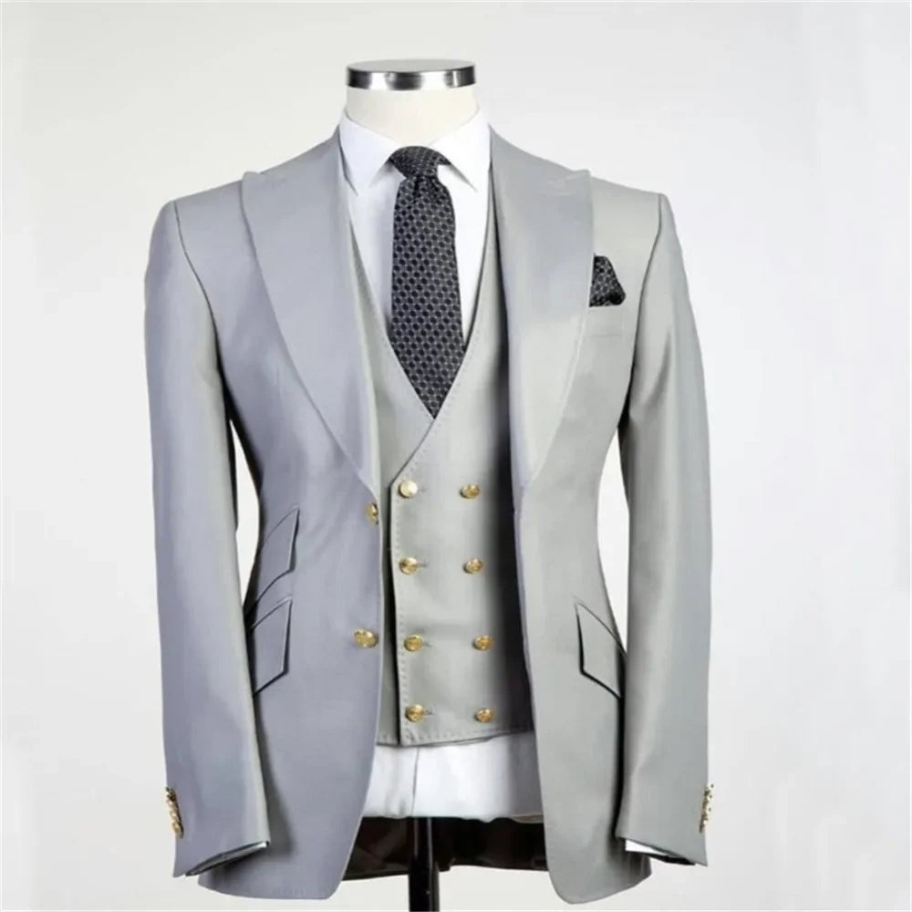 Royal Blue Groom Tuxedos Peak Lapel Men Suits Wedding Best Man Blazer ( Jacket+Pants+Vest)