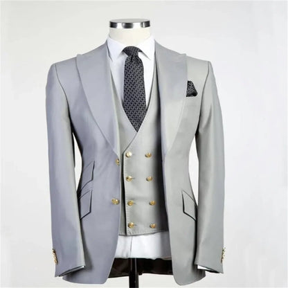 Royal Blue Groom Tuxedos Peak Lapel Men Suits Wedding Best Man Blazer ( Jacket+Pants+Vest)