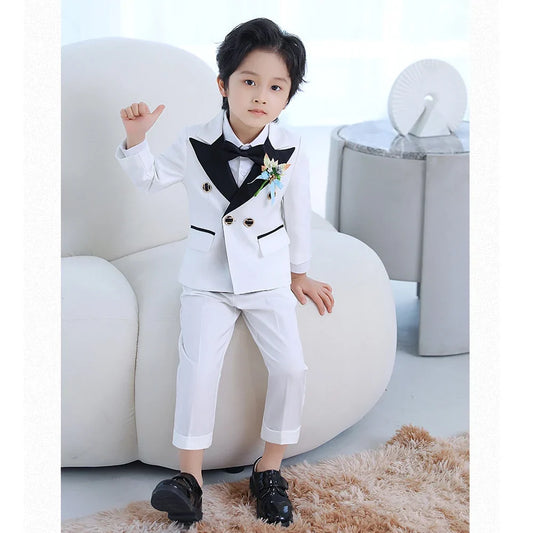 Boys Suits 2 Piece Formal Casual Slim Blazer with Pants Peak Lapel Double Breasted High Quality Wedding Fashion Kids Clothes