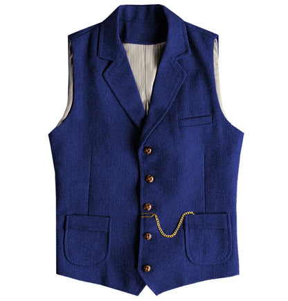 Men's Waistcoat Herringbone Single Breasted Notch Lapel Slim Fit Vest for Wedding & Business