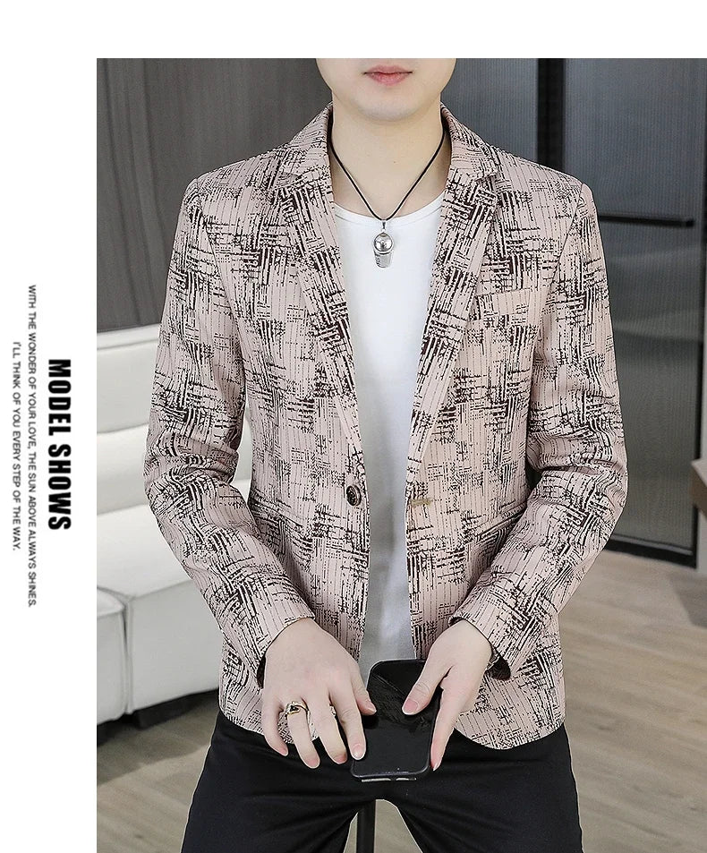 Men's Blazer Fashionable Casual Business Gentleman Outdoor Trendy Checkered Banquet Versatile and Slimming Korean Version Blazer