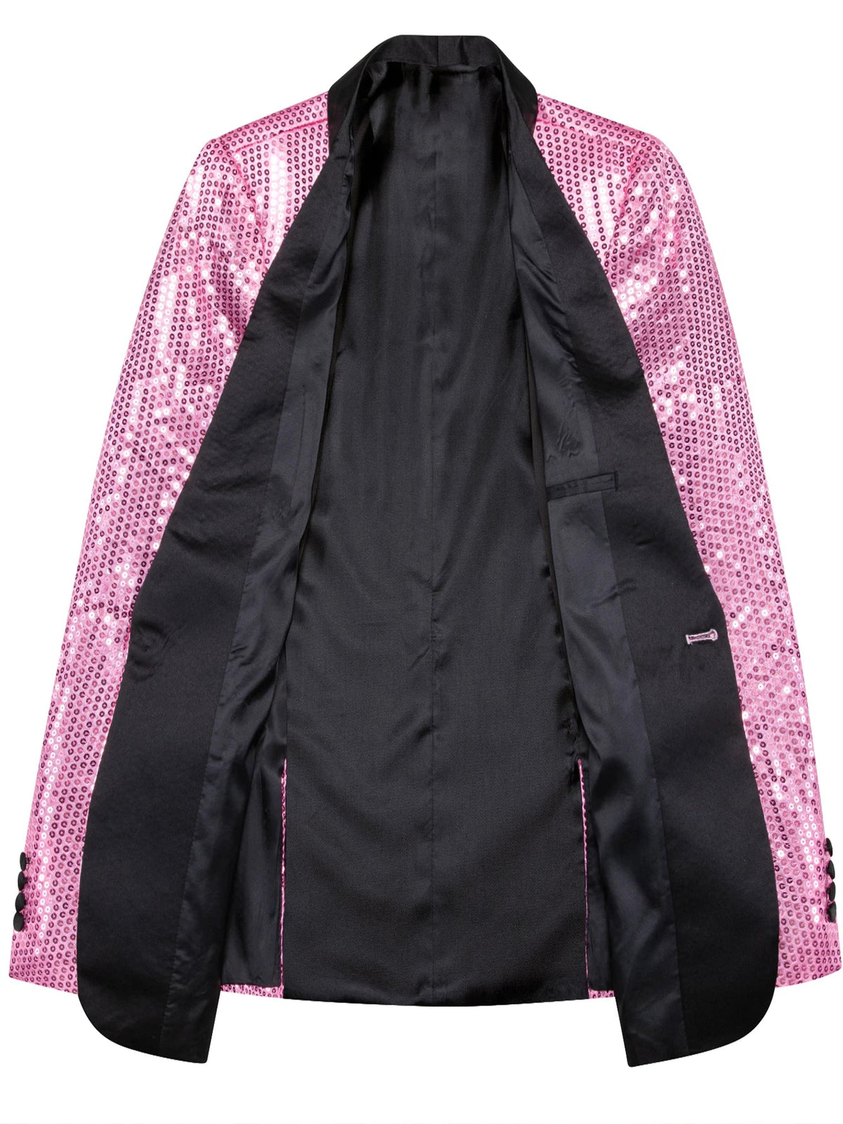 Pink Sequin Mens Party Suit Blazer, Black Satin Shawl Lapel Slim Fit Tuxedo Jacket Wedding Club Night Event Outfit