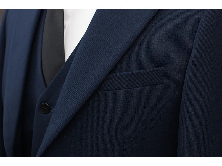 Men's High-End Wool Suit Three-Piece Set Business Casual Fashion Tencel Vest Trousers Bridegroom Wedding Dress