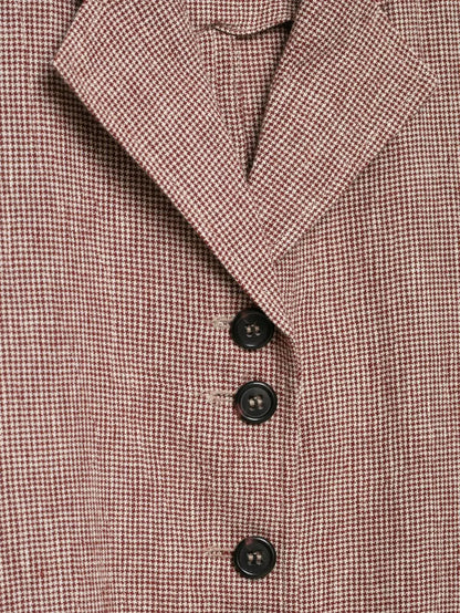 Casual Women Houndstooth Linen Blazer 2026 Spring Autumn Elegant Female Long Sleeves Lapel Collar Office Slim Suit Outerwear