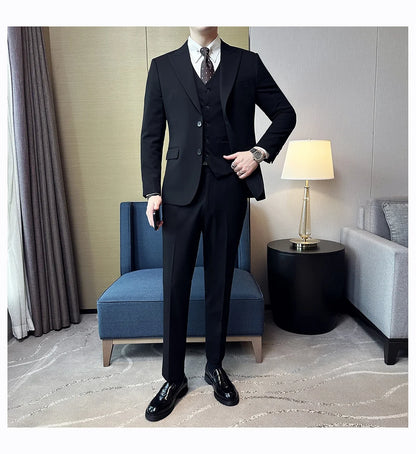 (Jacket + Vest + Pant) Men's Formal Slim Fit Business Work Wedding Stage Tuxedo Fashion Best Men Social Dress Suit 3 Pieces Set